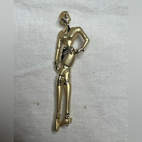 Vintage AJC? Art Deco Classy Lady Gold Tone Brooch Pin. Unsigned - Picture 8 of 8